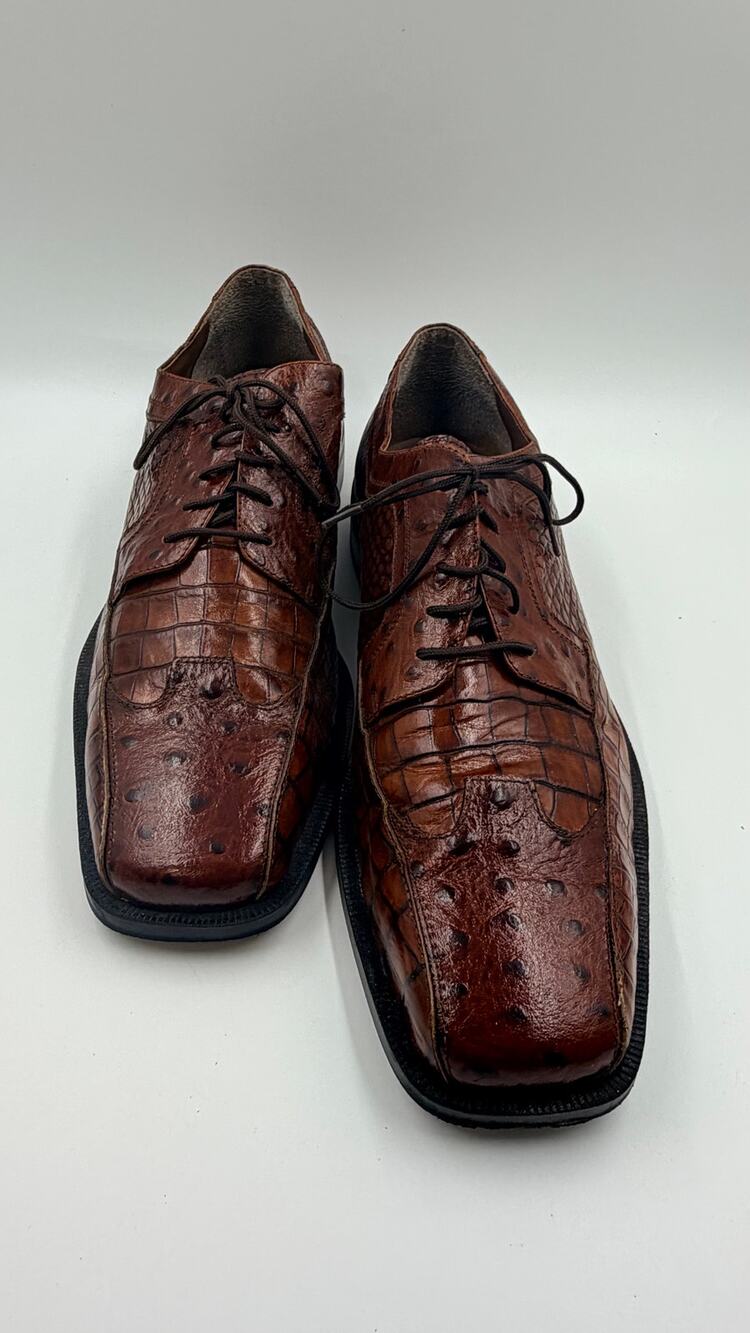 Stacy Adams Shoes Mens 13M Brown Leather Croc Ostrich Embossed Square Toe Dress